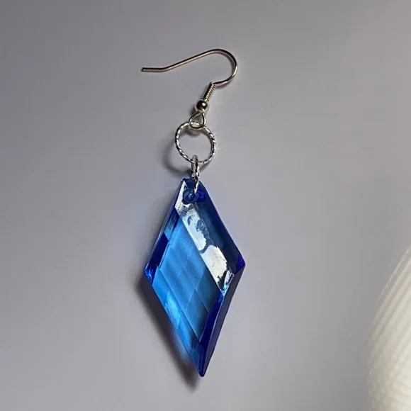 Hand Crafted Blue Diamond Earrings Dangle Diamond-Shaped Acrylic Retro - Picture 4 of 7